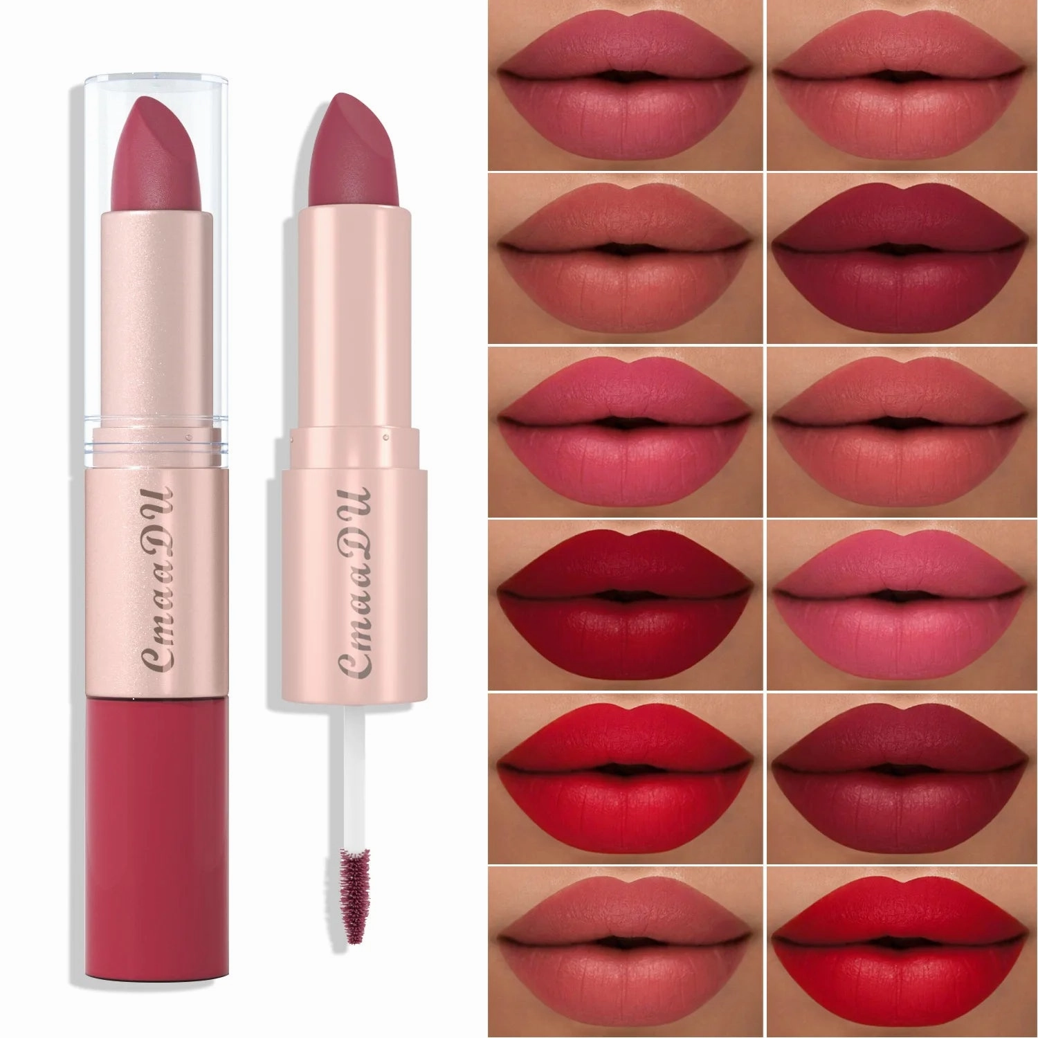 Double-Ended Matte & Gloss Lipstick – Waterproof Nude & Red Shades – Velvet Lip Tint   Glossy Balm Duo – Fashion Makeup Gift for Women