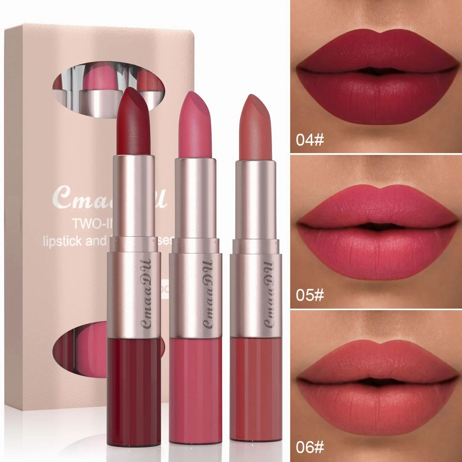 Double-Ended Matte & Gloss Lipstick – Waterproof Nude & Red Shades – Velvet Lip Tint   Glossy Balm Duo – Fashion Makeup Gift for Women