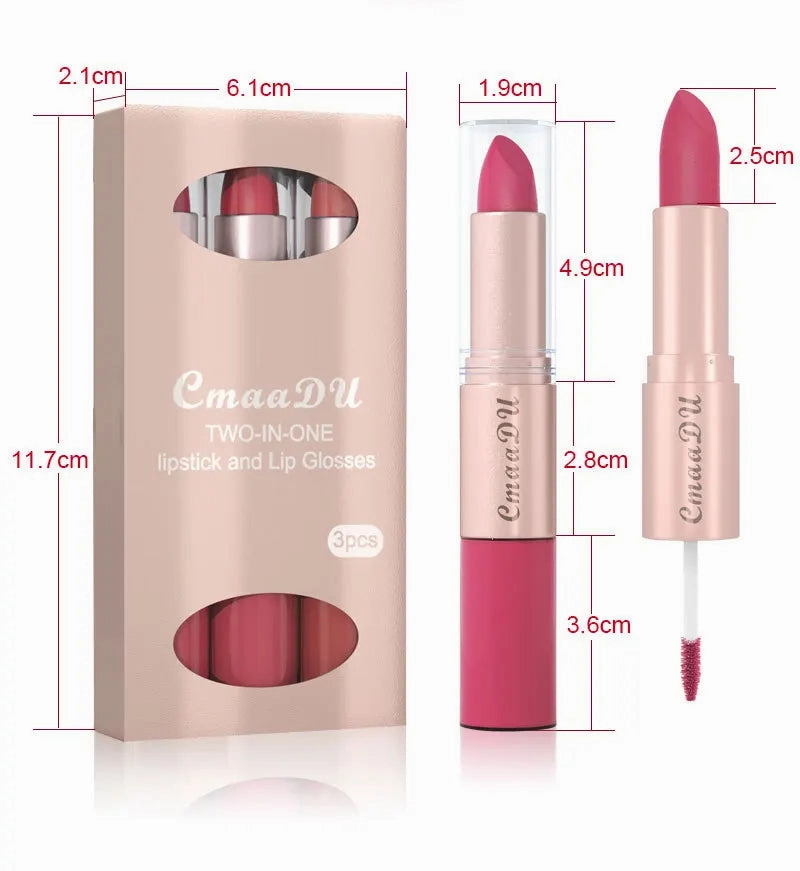 Double-Ended Matte & Gloss Lipstick – Waterproof Nude & Red Shades – Velvet Lip Tint   Glossy Balm Duo – Fashion Makeup Gift for Women