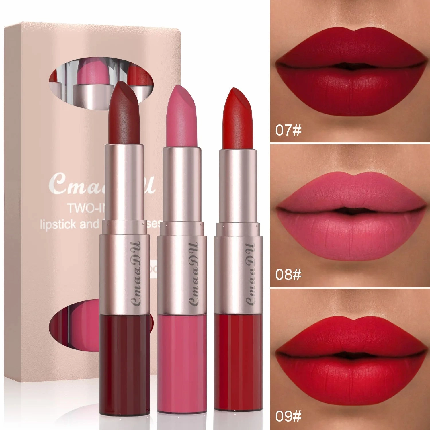 Double-Ended Matte & Gloss Lipstick – Waterproof Nude & Red Shades – Velvet Lip Tint   Glossy Balm Duo – Fashion Makeup Gift for Women
