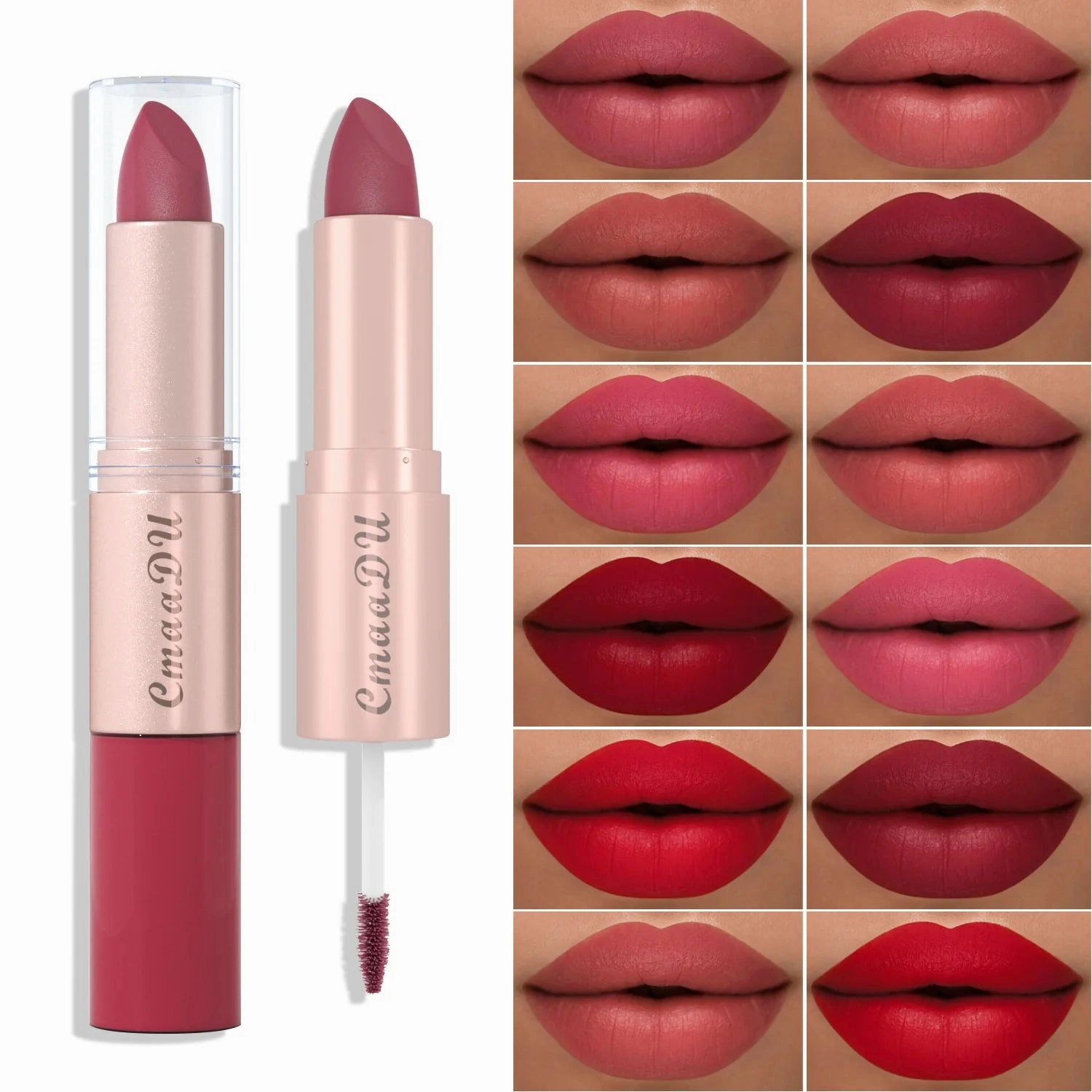 Double-Ended Matte & Gloss Lipstick – Waterproof Nude & Red Shades – Velvet Lip Tint   Glossy Balm Duo – Fashion Makeup Gift for Women