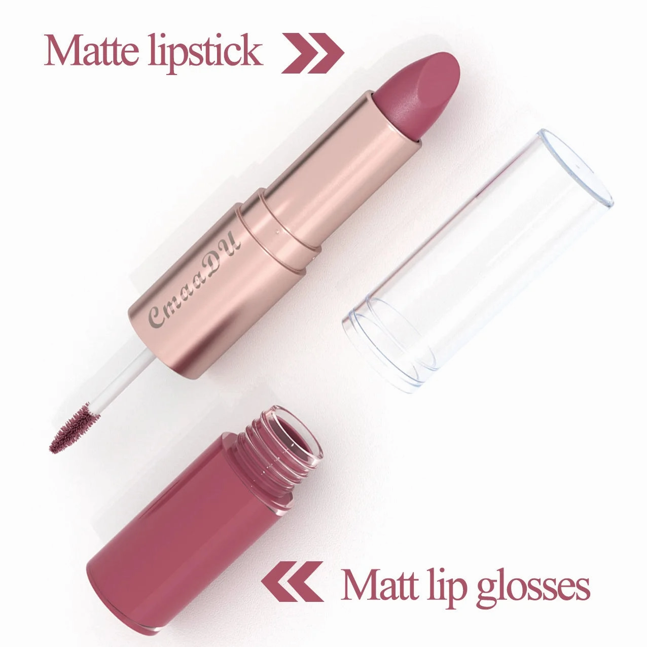 Double-Ended Matte & Gloss Lipstick – Waterproof Nude & Red Shades – Velvet Lip Tint   Glossy Balm Duo – Fashion Makeup Gift for Women
