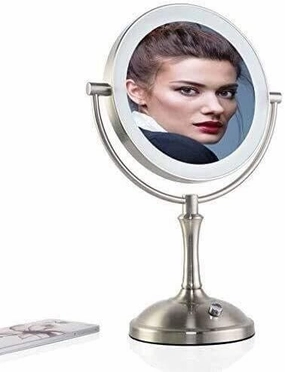 Double-Sided Lighted Vanity Mirror with 360° Rotation, LED Illuminated Makeup Mirror, HD Clarity, 3X Magnification, Ideal for and Shaving, Tabletop