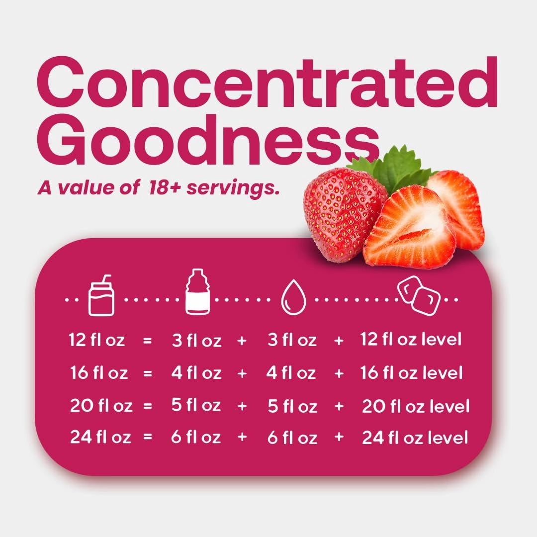Dr. Smoothie Refreshers Strawberry Acai – Made with Real Fruit Juice – Drink Concentrate, No Artificial Colors, Shelf-Stable – Lightly Caffeinated with Green Coffee Extract (46 oz Bottle)