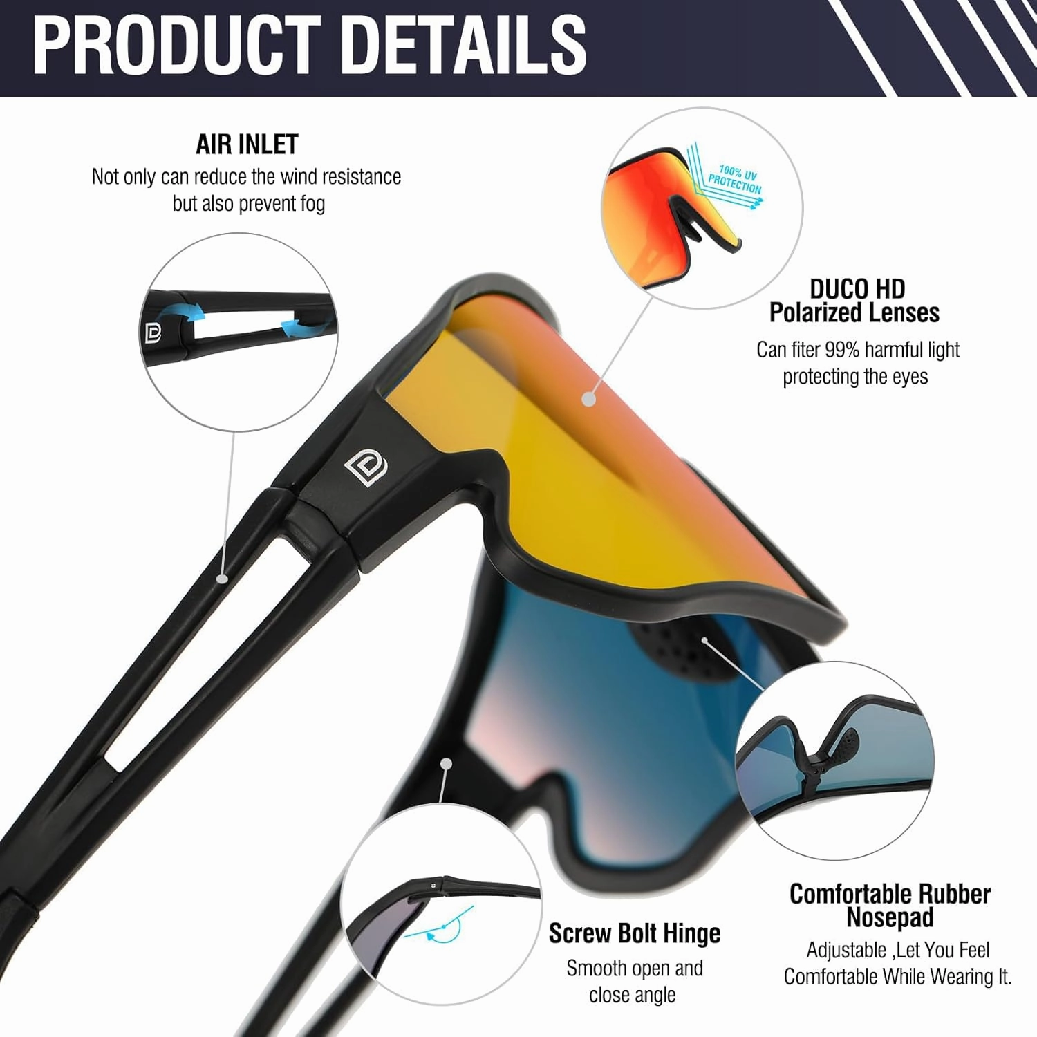 DUCO Sports Polarized Sunglasses for Men Women Running Sunglasses Fishing Cycling Baseball Glasses UV400 Protection DC0023