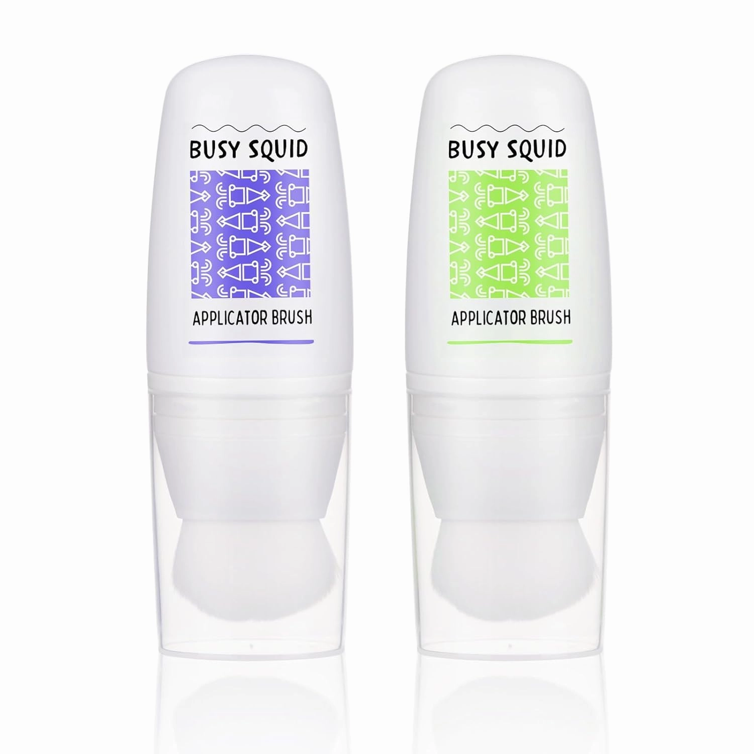 Duo Sunscreen Applicator for Kids Set of 2 – Refillable Bottle with Integrated Makeup Brush – Mess Free, Travel Size Sunscreen Brush Lotion Applicator for Face and Body (Green and Purple Duo)