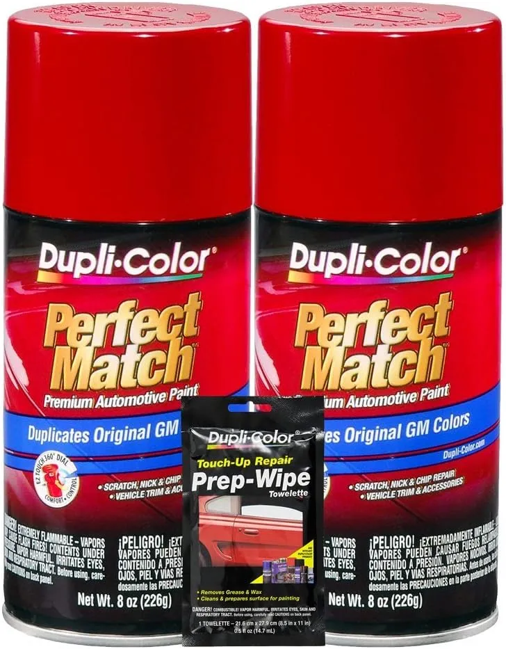 Dupli-Color Bright Red Exact-Match Automotive Paint For GM Vehicles - 8 oz, Bundles with Prep Wipe (3 Items)