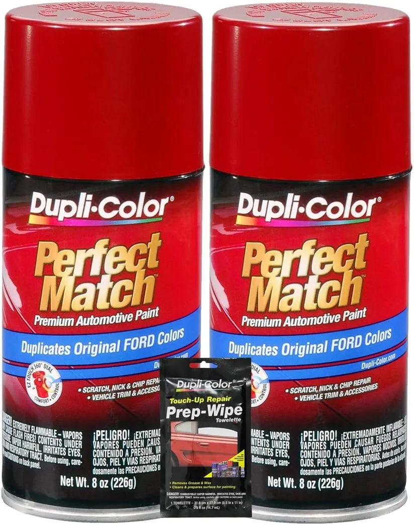 Dupli-Color Candy Apple Red Exact-Match Automotive Paint For Ford Vehicles - 8 oz, Bundles with Prep Wipe (3 Items)