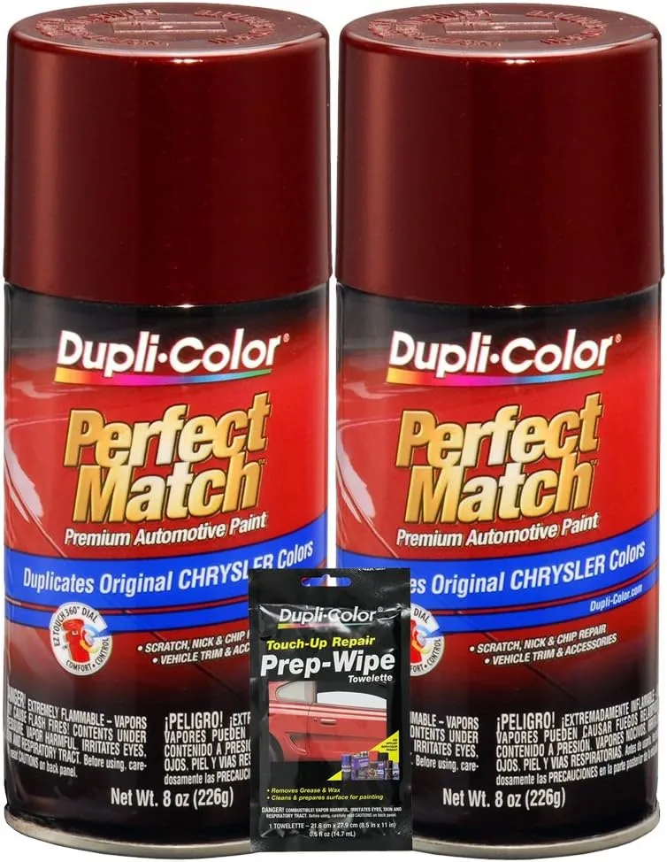 Dupli-Color Dark Garnet Red Pearl Perfect Match Automotive Paint for Chrysler Vehicles - 8 oz, Bundles with Prep Wipe (3 Items)
