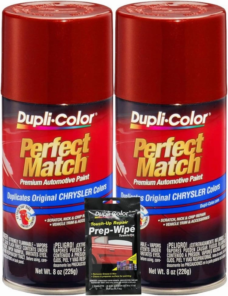 Dupli-Color Chili Pepper Red Pearl Perfect Match Automotive Paint for Chrysler Vehicles - 8 oz, Bundles with Prep Wipe (3 Items)