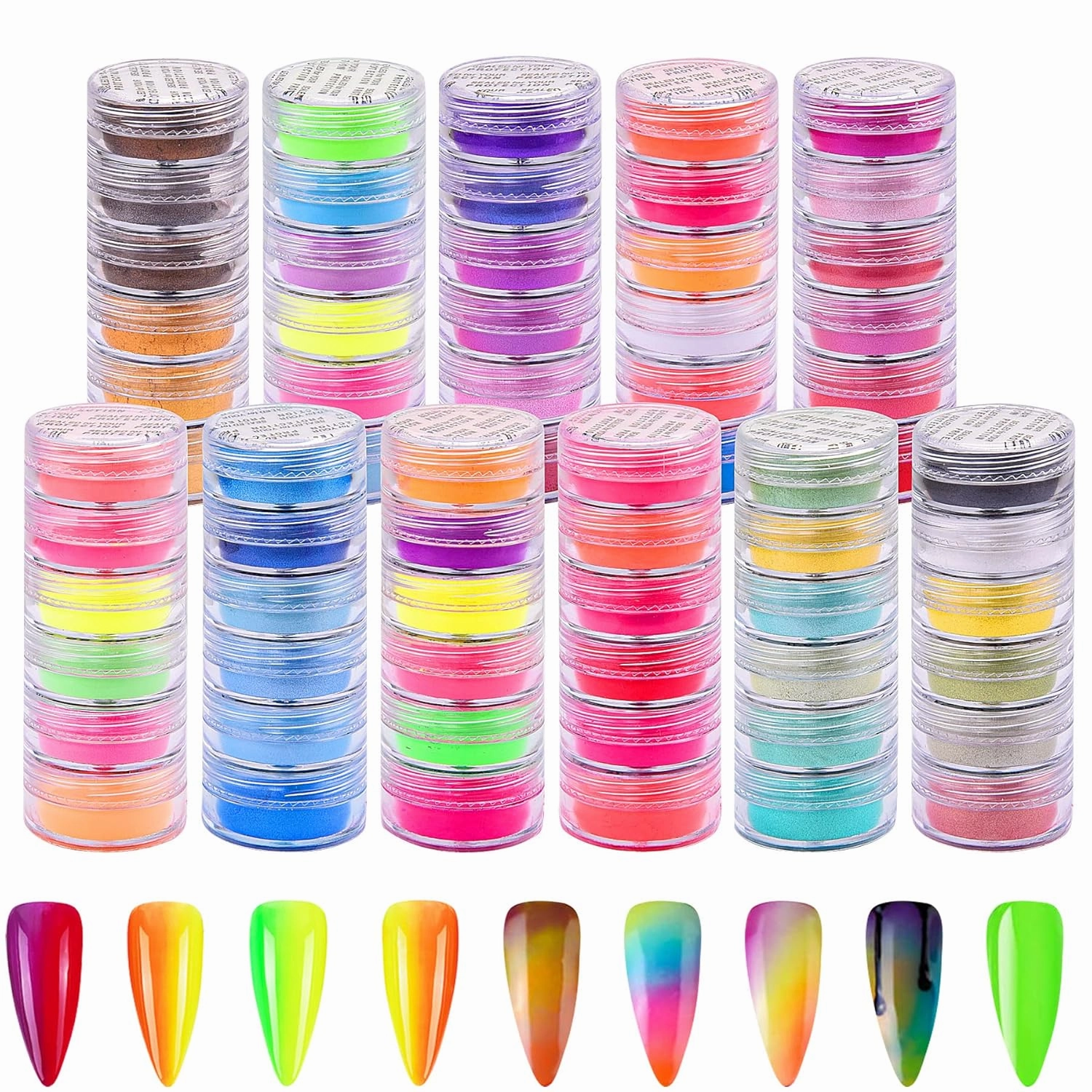 Duufin 66 Colors Nail Pigment Powder - Pearlescent, Glitter, Fluorescent, Luminous, High-Gloss Halo for Nail Art, Body and Crafts