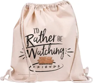 Eco, Peach, Friends Rather Be Watching Drawstring Bag