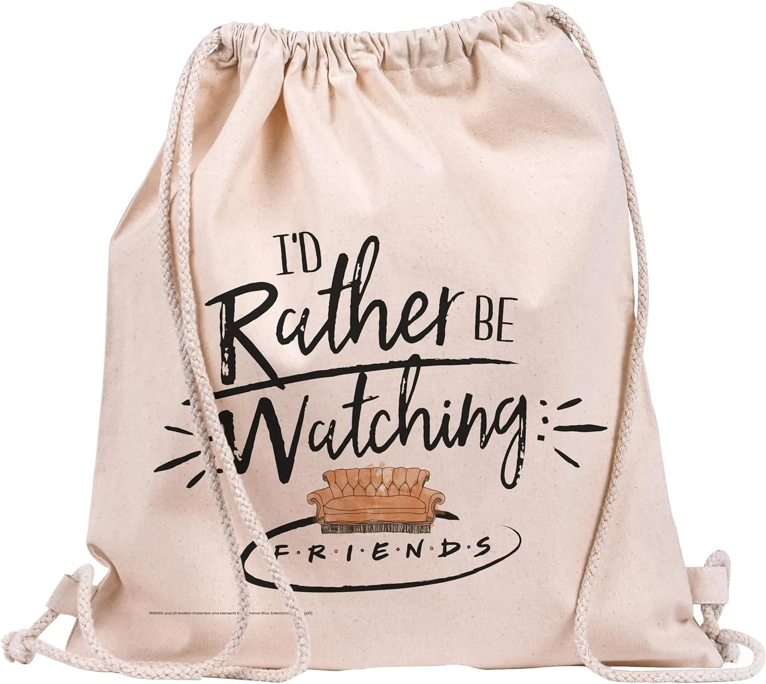 Eco, Peach, Friends Rather Be Watching Drawstring Bag