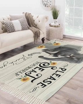 Elephant Large Runner Rug 4X6 Ft Living Room Area Rug, Washable Woven Throw Carpet with Tassel, Funny Animal Sit on Toilet Sunflower Wooden Non-Shedding Bedroom Office Carpets
