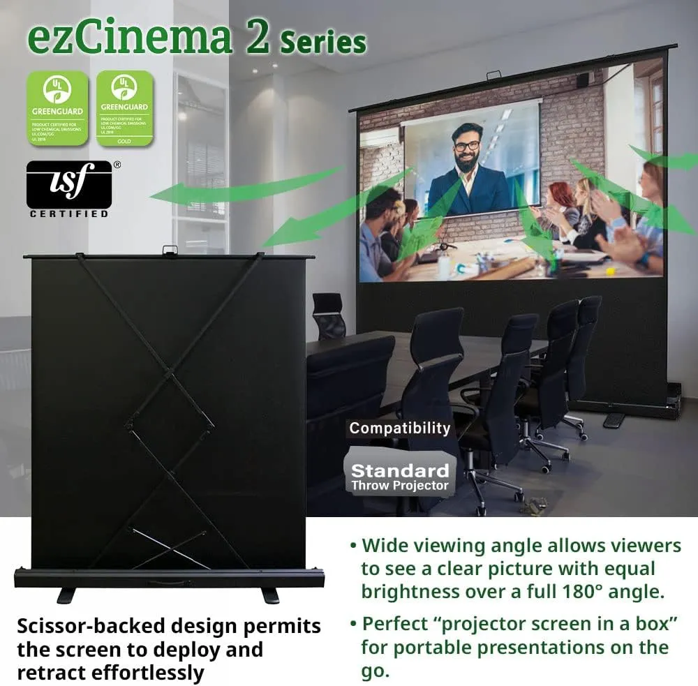 Elite Screens ezCinema 2, 95-inch 16:9 Manual Floor Pull Up Scissor Backed Projector Screen, Portable Home Office Classroom Front Projection w/ Carrying Bag, US Based Company 2-YEAR WARRANTY, F95XWH2