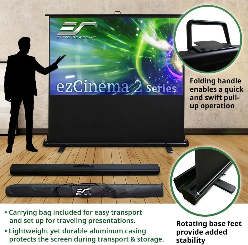 Elite Screens ezCinema 2, 95-inch 16:9 Manual Floor Pull Up Scissor Backed Projector Screen, Portable Home Office Classroom Front Projection w/ Carrying Bag, US Based Company 2-YEAR WARRANTY, F95XWH2