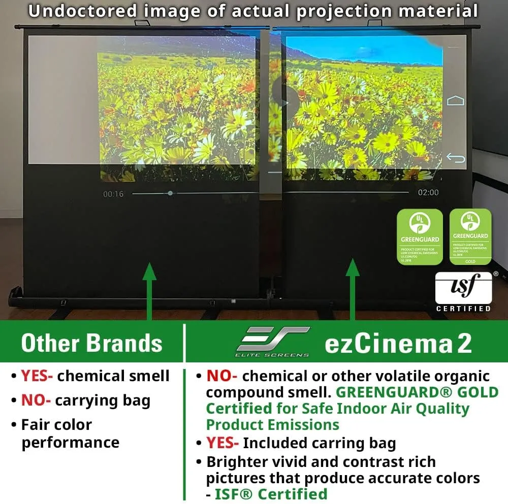 Elite Screens ezCinema 2, 95-inch 16:9 Manual Floor Pull Up Scissor Backed Projector Screen, Portable Home Office Classroom Front Projection w/ Carrying Bag, US Based Company 2-YEAR WARRANTY, F95XWH2
