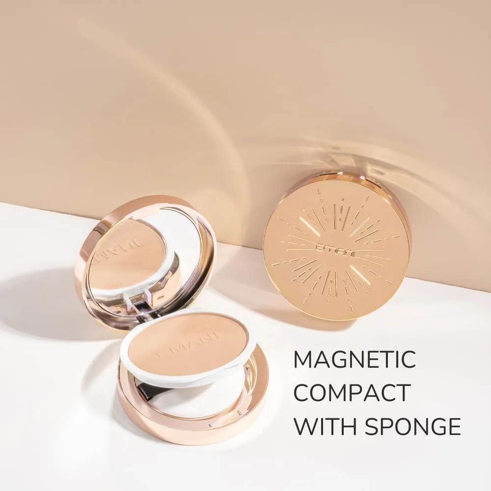 ​Emani​ Flawless Matte Powder Foundation Makeup for Sensitive Skin, Natural Mineral Foundation​ Compact with Buildable Coverage, ​Oil Control, Talc Free, ​Cruelty-Free & Vegan, Sienna