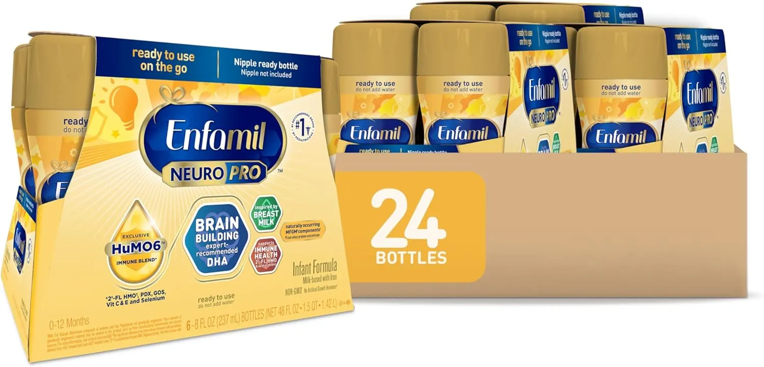 Enfamil NeuroPro Baby Formula, MFGM* 5-Year Benefit, Expert-Recommended Brain-Building Omega-3 DHA, Exclusive Immune Supporting HuMO6 Blend, Ready-to-Feed Infant Formula, Liquid, 8 Fl Oz, 24 Bottles