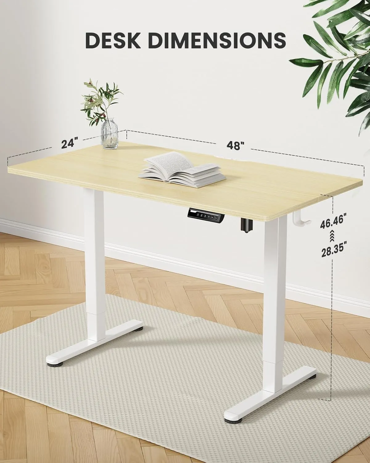 ErGear Height Adjustable Electric Standing Desk, 48 x 24 Inches Sit Stand up Desk, Memory Computer Home Office Desk with Two-Piece Desktop (Natural)