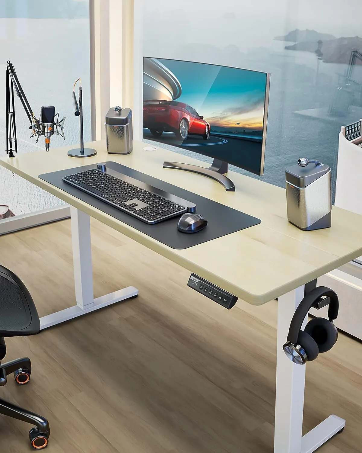 ErGear Height Adjustable Electric Standing Desk, 48 x 24 Inches Sit Stand up Desk, Memory Computer Home Office Desk with Two-Piece Desktop (Natural)