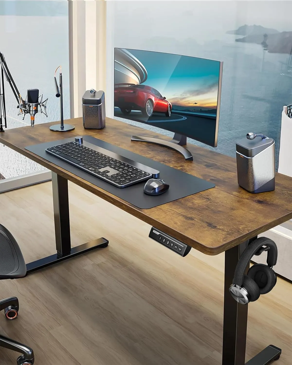ErGear Height Adjustable Electric Standing Desk, 48 x 24 Inches Sit Stand up Desk, Memory Computer Home Office Desk with Two-Piece Desktop (Vintage Brown)