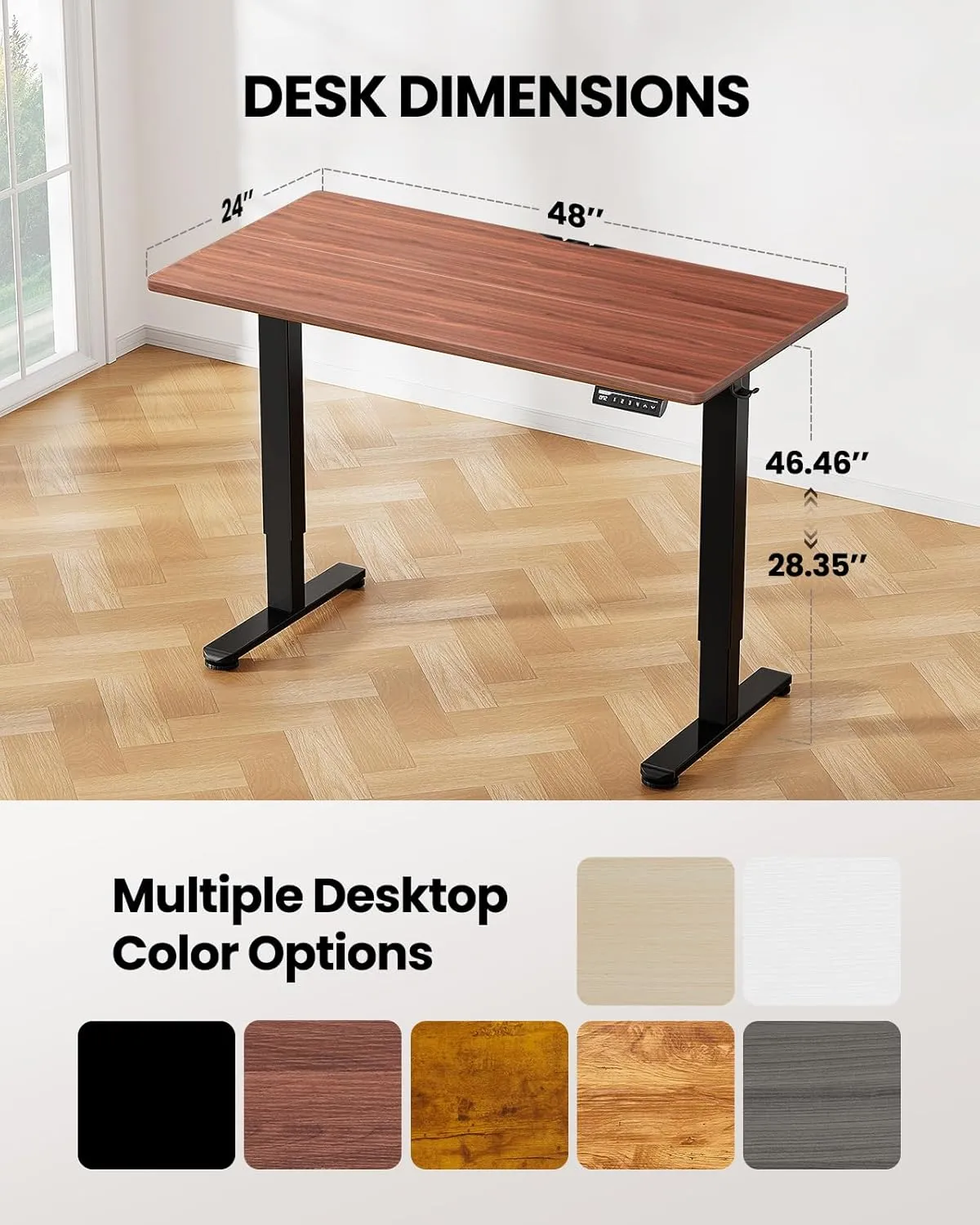 ErGear Height Adjustable Electric Standing Desk, 48 x 24 Inches Sit Stand up Desk, Memory Computer Home Office Desk with Two-Piece Desktop (Walnut)
