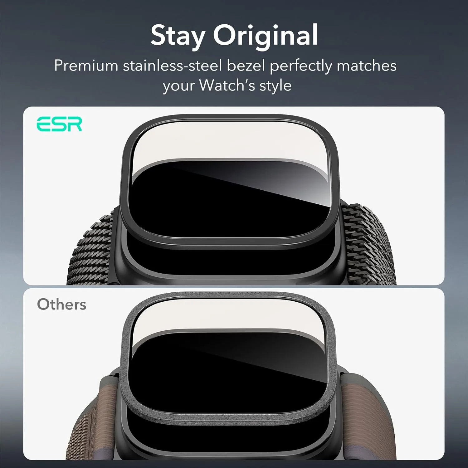 ESR 2 Pack Armorite Screen Protector for Apple Watch Ultra 2/1 (2024/2023/2022, 49 mm), Military Grade Protection, Tempered Glass Film with Aluminum Alloy Frame, Keep Original, Anti-Scratch, Black