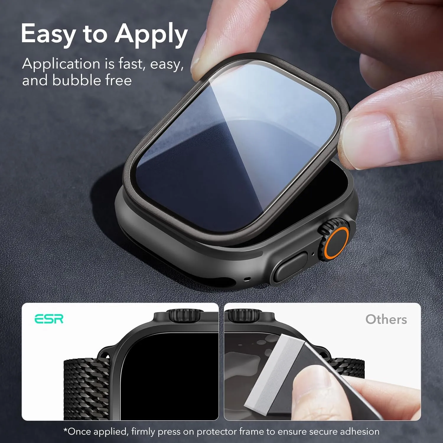 ESR 2 Pack Armorite Screen Protector for Apple Watch Ultra 2/1 (2024/2023/2022, 49 mm), Military Grade Protection, Tempered Glass Film with Aluminum Alloy Frame, Keep Original, Anti-Scratch, Black