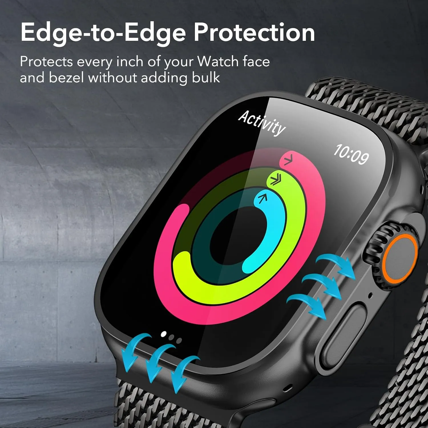ESR 2 Pack Armorite Screen Protector for Apple Watch Ultra 2/1 (2024/2023/2022, 49 mm), Military Grade Protection, Tempered Glass Film with Aluminum Alloy Frame, Keep Original, Anti-Scratch, Black