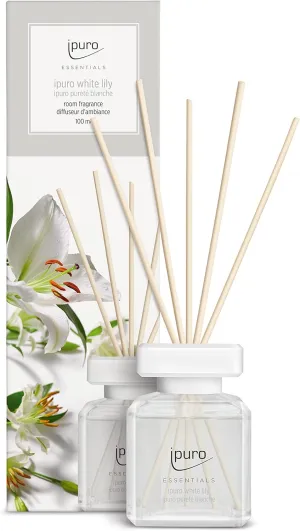 Essentials White Lily Room Fragrance 100 ml | Room Freshener with Peach, Lily of The Valley, Jasmine, Clove, White Musk & Cedar Wood Fragrance Aroma | Diffuser with Sticks | Air Freshener for