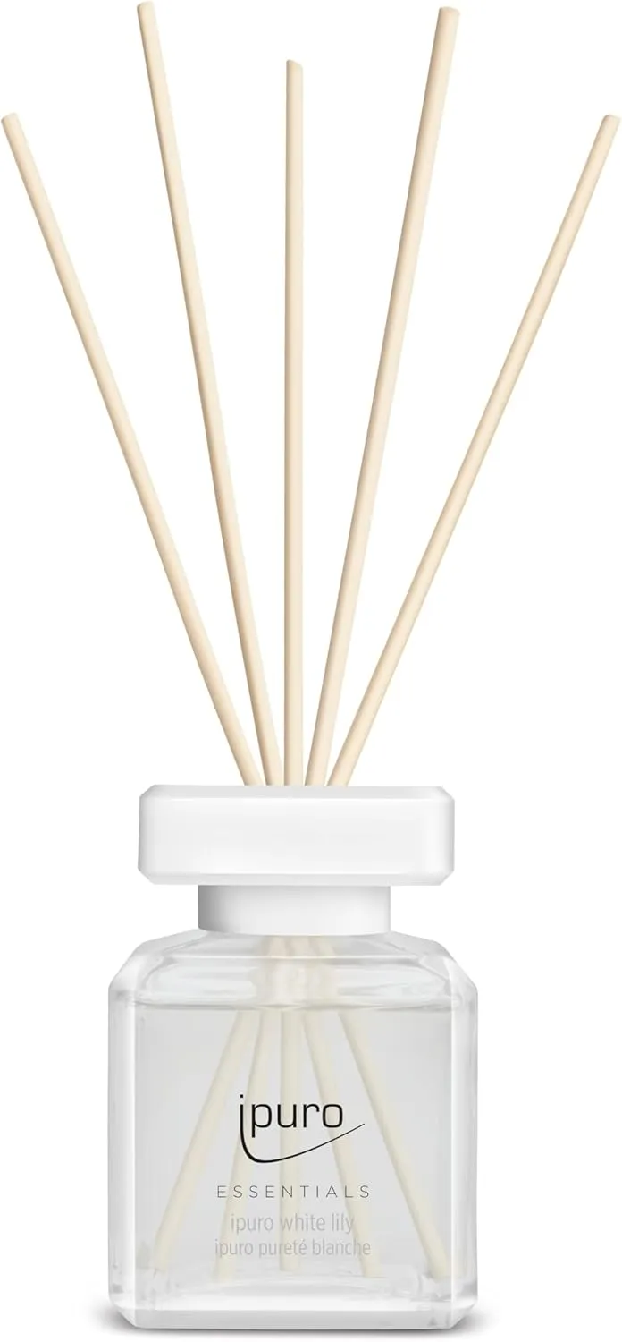 Essentials White Lily Room Fragrance 100 ml | Room Freshener with Peach, Lily of The Valley, Jasmine, Clove, White Musk & Cedar Wood Fragrance Aroma | Diffuser with Sticks | Air Freshener for