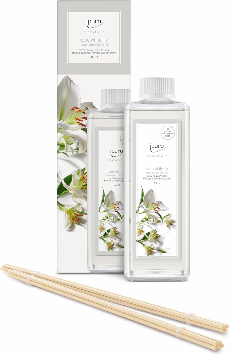 Essentials Refill Whity Lily Room Fragrance - Refill Room Freshener with Peach, Lily of the Valley, Jasmine, Clove, White Musk & Cedar Wood Fragrance Aroma - Air Freshener Refill Bottle 500 ml