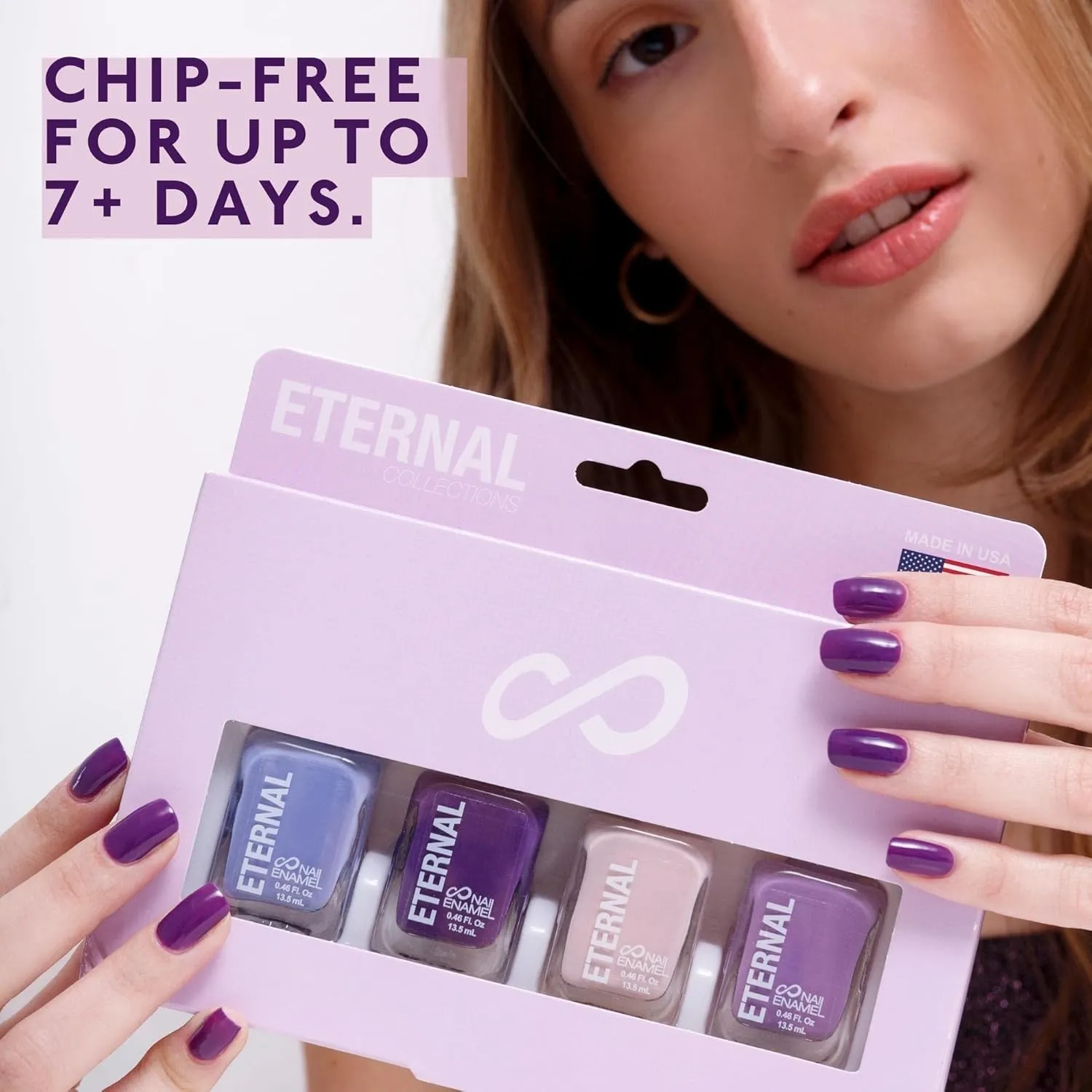 Eternal Purple Nail Polish Set for Women (HOLA BONITA) - Light Pink Nail Polish Set for Girls - Lasting & Quick Dry Fingernail Polish Kit for Home DIY Mani Pedi - Made in USA, 13.5mL (Set of 4)
