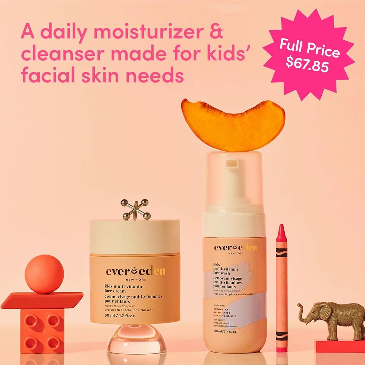Evereden Happy Kids Skin & Lips Routine - Multi-Vitamin Face Wash & Face Cream Peach & Tinted Lip Oil Ruby Red Set - Clean & Vegan Skin Care for Kids 3  - Moisturizing, Nourishing, & Protective
