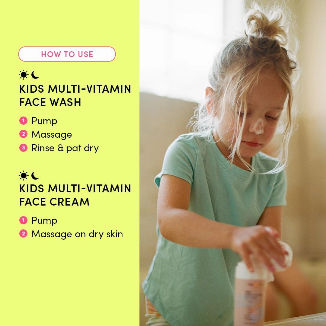 Evereden Happy Kids Skin & Lips Routine - Multi-Vitamin Face Wash & Face Cream Peach & Tinted Lip Oil Ruby Red Set - Clean & Vegan Skin Care for Kids 3  - Moisturizing, Nourishing, & Protective