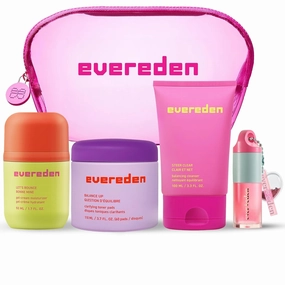Evereden Preppy Teen Skincare Collection & Lip Gloss Set - Triple Green Tea Cleanser Teen Face Wash, Gel-Cream Moisturizer, Toner Pads for Face & Tinted Non-Toxic Lip Gloss Sakura Pink