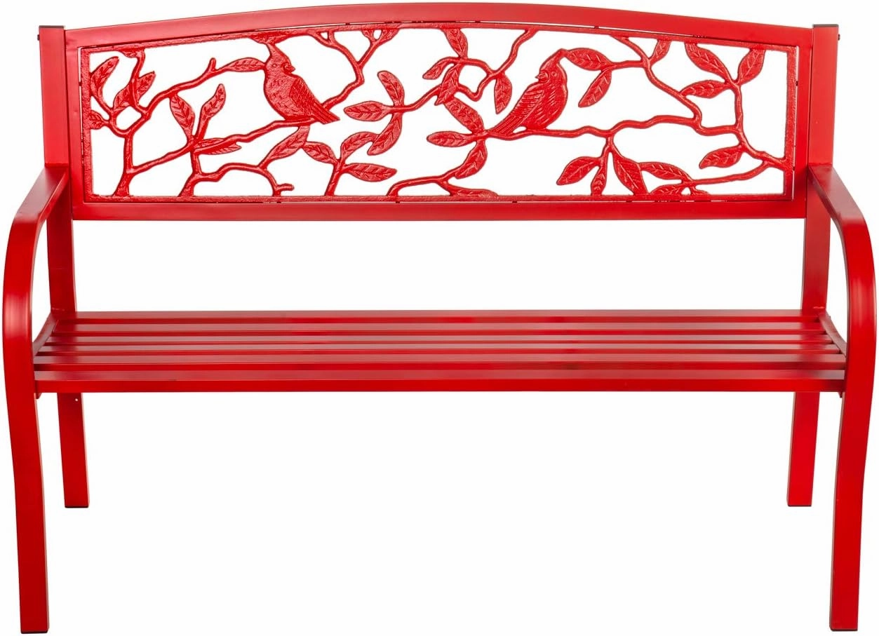 Evergreen Weatherproof Cardinal Outdoor Bench | Holds Up to 300 lbs | Furniture for Lawn Garden Patio Porch Park Deck | Steel | Red