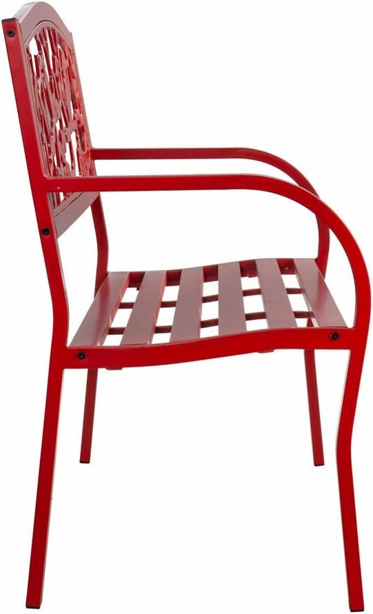Evergreen Weatherproof Cardinal Outdoor Bench | Holds Up to 300 lbs | Furniture for Lawn Garden Patio Porch Park Deck | Steel | Red