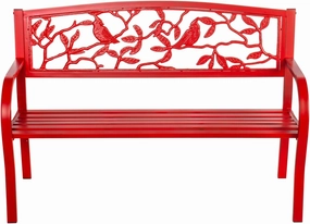 Evergreen Weatherproof Cardinal Outdoor Bench | Holds Up to 300 lbs | Furniture for Lawn Garden Patio Porch Park Deck | Steel | Red