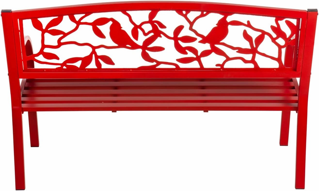 Evergreen Weatherproof Cardinal Outdoor Bench | Holds Up to 300 lbs | Furniture for Lawn Garden Patio Porch Park Deck | Steel | Red