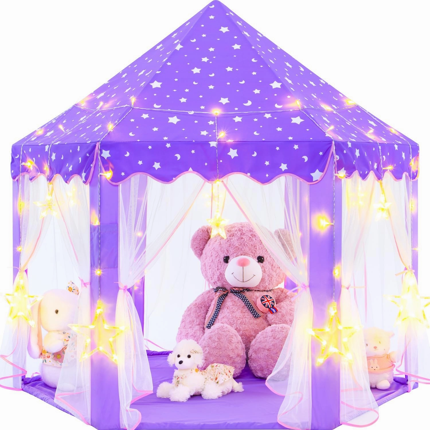 EVOIONOS Purple Princess Tent for Girls, Kids Play Tent with Large Star Lights, Castle Playhouse for Children Indoor Outdoor Games, 55 x 53 inches