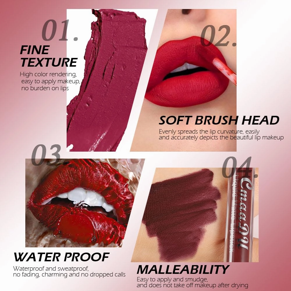 evpct 1Pcs Mauve Plum Red Liquid Matte Lipstick Lipgloss Set for Women, labiales mate 24 horas originales matte larga duracion 24 Hour Lipstick Lip Stains Long Lasting Waterproof 24, 02#