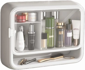Exquisite Bathroom Shelves Wall-Mounted Cosmetic Storage, Makeup Organizer,for Storage Lipstick, Makeup Brush and Skin Care Products (Color : White, Size : 37.5 * 11 * 28cm)