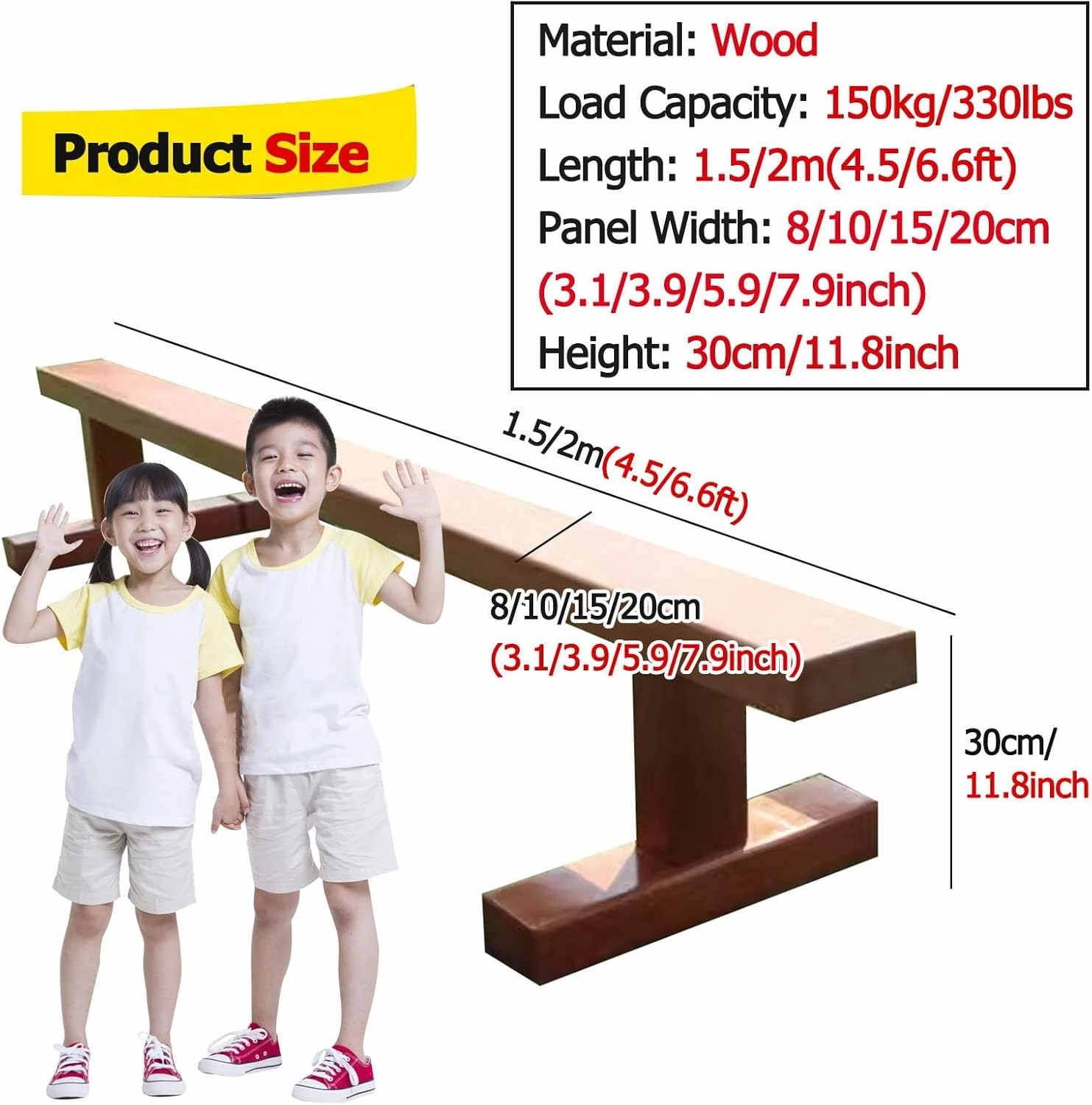 Extra-Firm Balance Beam/ Gymnastics Beam, 150 200 Cm Long Professional Floor Walking Beams, Home/ Gym/ School Gymnastics Equipment, with Anti-Slip & Removable Base(150cm(59.1in) long/8cm(3.1in) width)