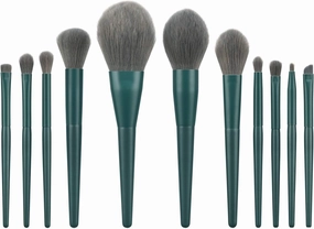 Eye Shadow Brush 11 Set Makeup Brush Foundation for Powder Cosmetic Mix Brush Face Brush Holder(Dark Green)