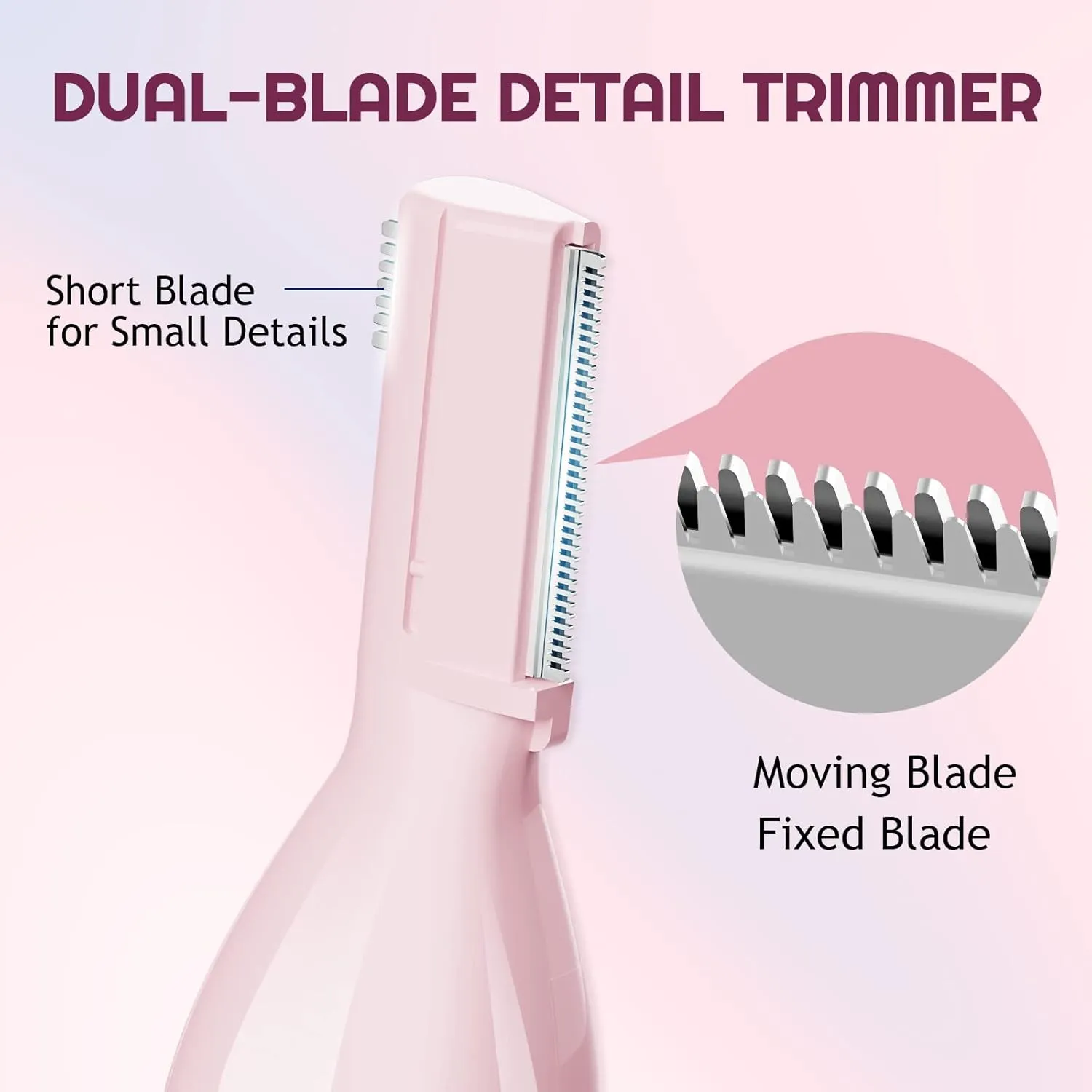 Eyebrow Trimmer Electric Eyebrow Razor for Women, Rechargeable Facial Hair Shaver Painless Detail Trimmer with Rinseable Blade for Face Neck Lips (Pink)