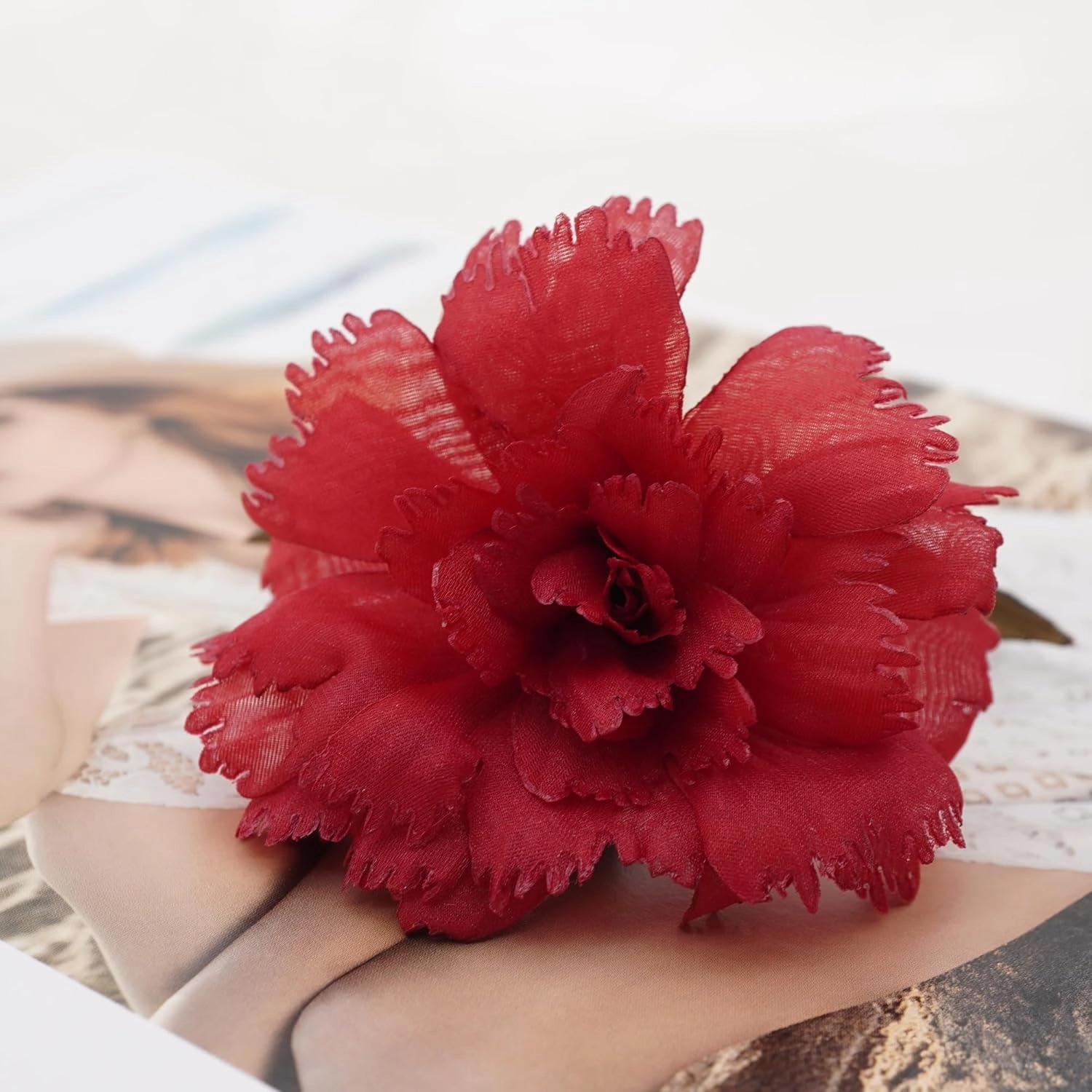 FABRIC FLOWER CLUSTER brooch pin By NhanDo Handmade ? Floral Brooch Pin, Handmade Gift Ideas, Gift for her, Gift For Mother, Bridesmaid gift, Birthday Gift (Red Chiffon Carnation)