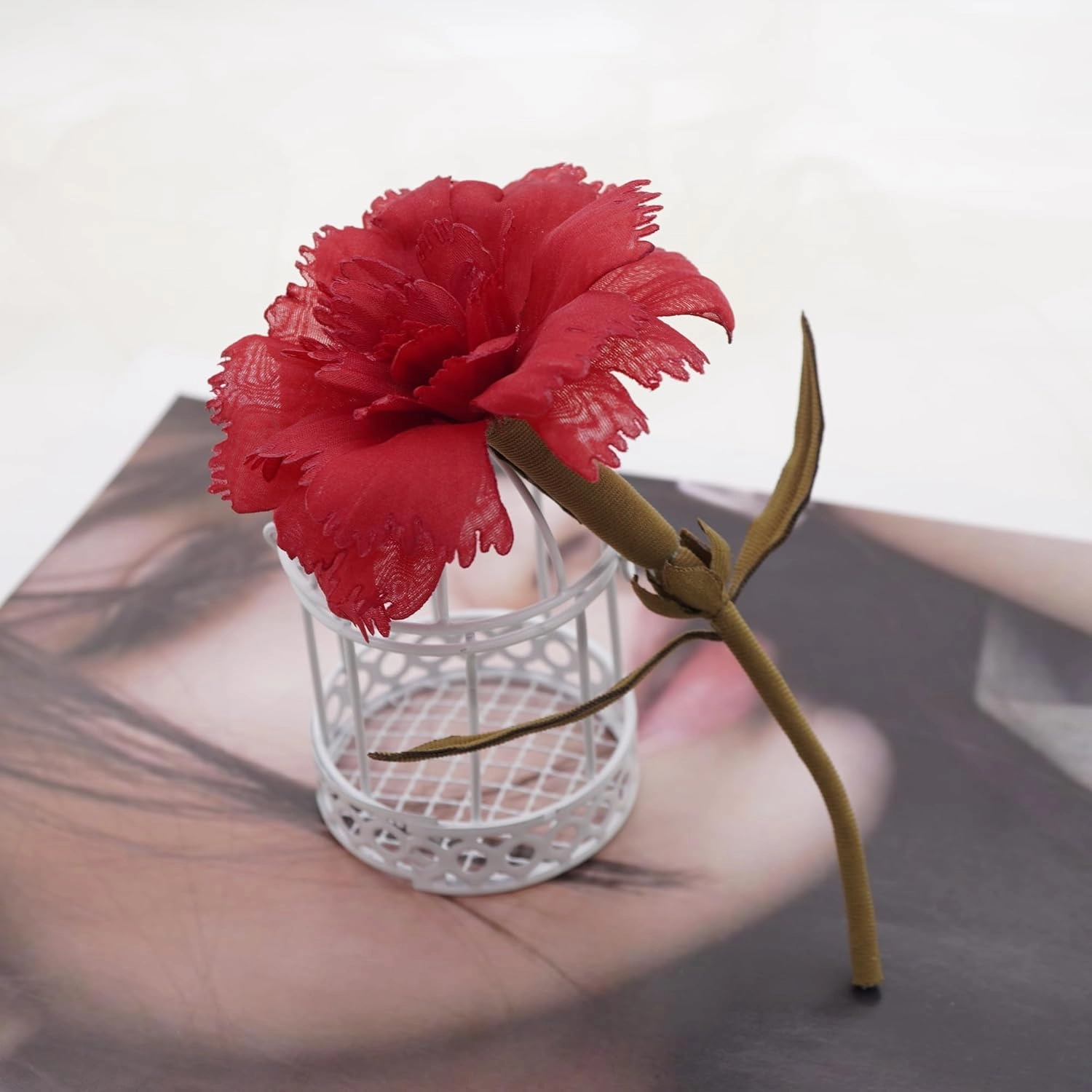 FABRIC FLOWER CLUSTER brooch pin By NhanDo Handmade ? Floral Brooch Pin, Handmade Gift Ideas, Gift for her, Gift For Mother, Bridesmaid gift, Birthday Gift (Red Chiffon Carnation)