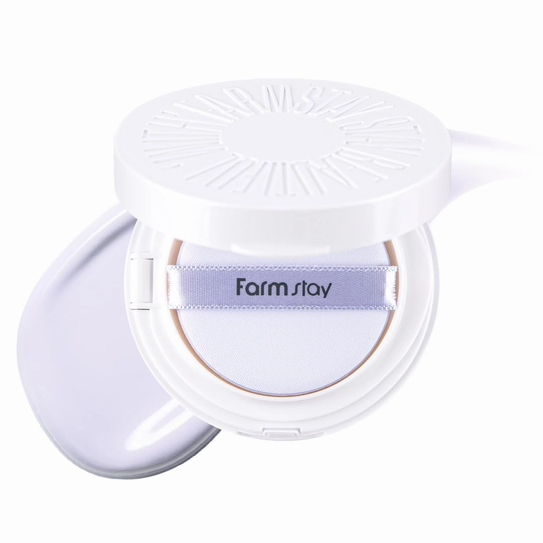 Farmstay Luminous Purple Tone Up Cushion –Tinted Korean Makeup Base for Radiant and Even-Looking Skin – Lightweight, Moisture-Rich Compact – 0.52 oz.